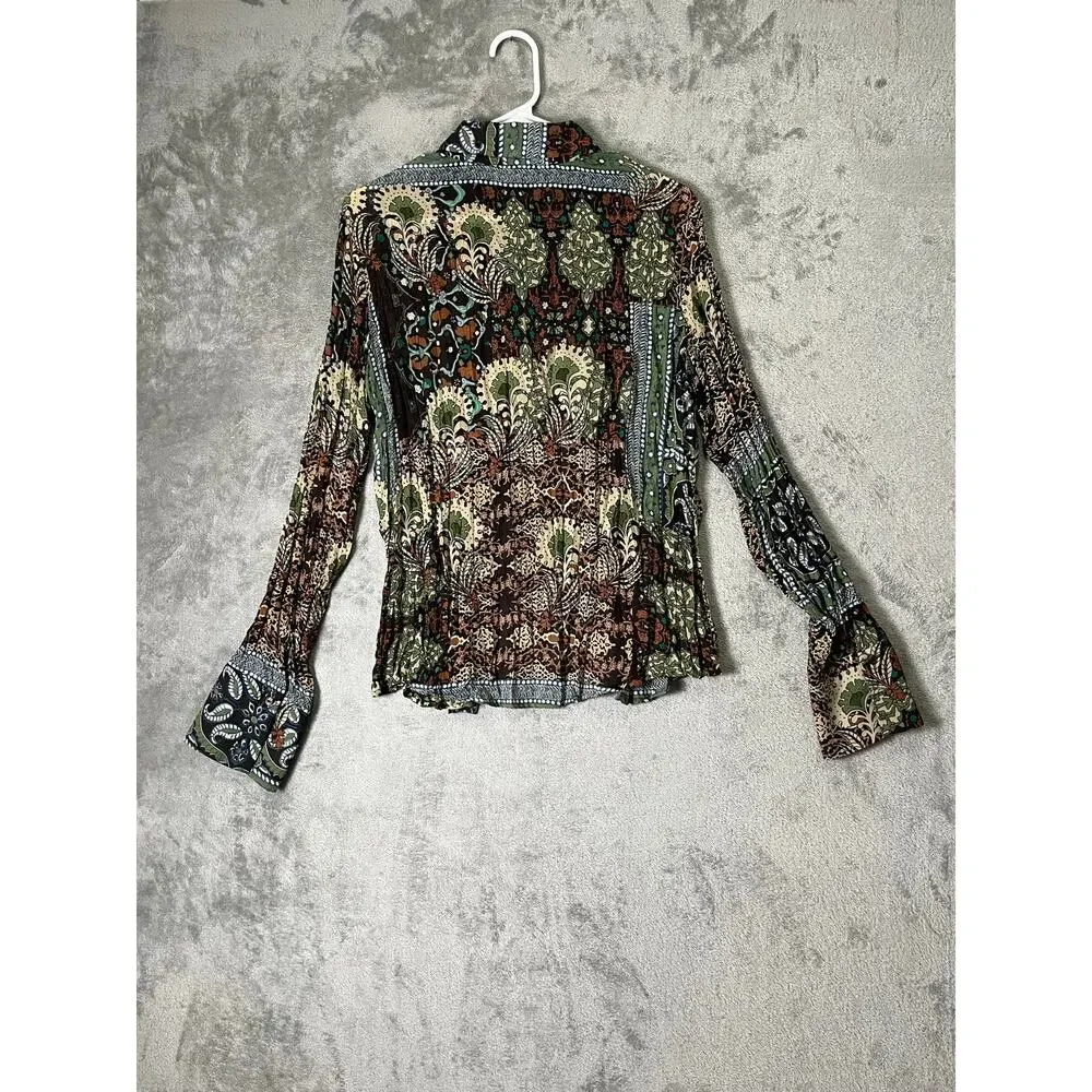 Vintage Y2K Patchwork Paisley Button Down Blouse Flare Cuff Boho Fairy Grunge_3